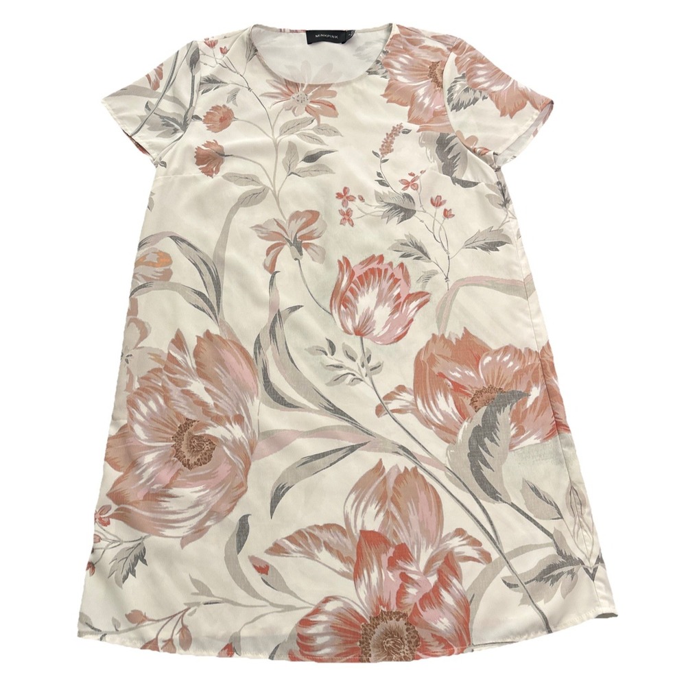 Minkpink Floral Shift Dress Women's Cream Terracotta Excellent Boho Mini Small